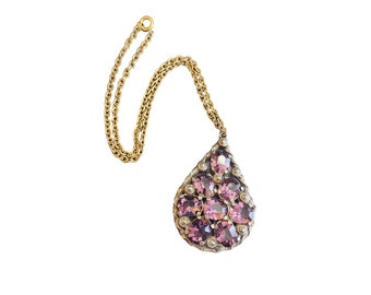 Vintage Stunning Faceted Crystal Prong Set Teardrop Pendant Necklace (A3103)