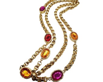 Vintage 80s Couture Acrylic Long Cabochon Necklace (A1211)