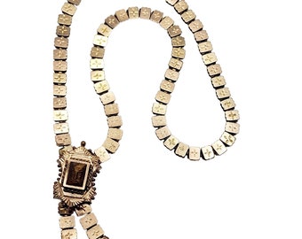 Antique Victorian Carved Tiger Eye Necklace (A5083)