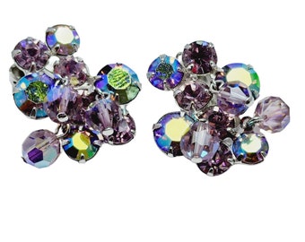 Vintage Signed Weiss Lilac AB Rhinestone Crystal Earrings (A836)