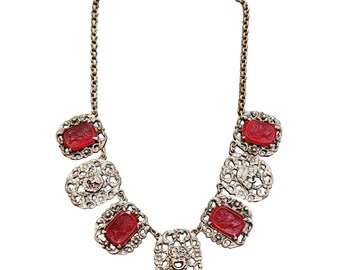 Vintage Rare Intaglio Glass Lady & Face Necklace (A4512)