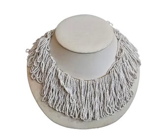 Antique Milk Glass Beaded Loop Necklace (A9464)