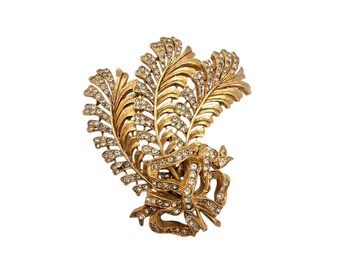 Vintage Oscar De La Renta Rhinestone Feather Bow Brooch (A9734)