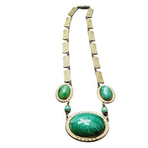 Antique Stunning Czech Art Deco Speckled Glass and Enamel Necklace (A1746)