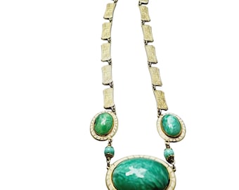 Antique Stunning Czech Art Deco Speckled Glass and Enamel Necklace (A1746)