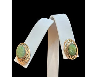 Vintage Jadeite Gold Filled Pierced Earrings (A6542)