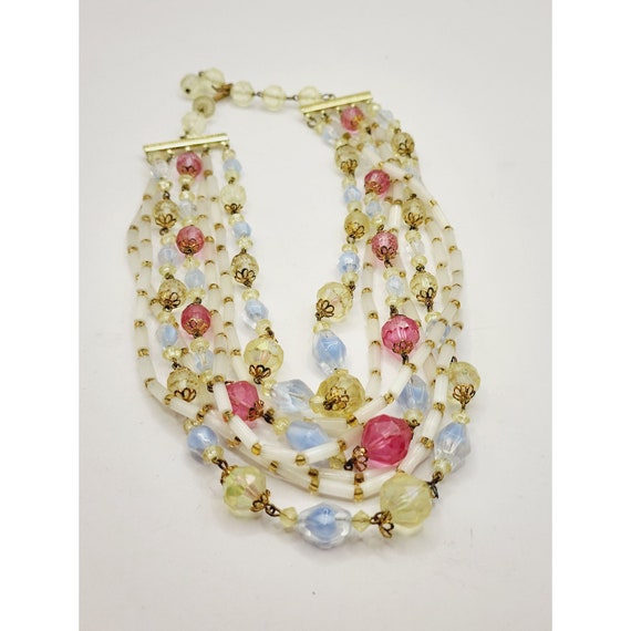 Vintage Glass & Acrylic 5 Strand Necklace (A530) - image 2