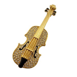 Vintage Signed Karl Lagerfeld Matte Gold Violin Brooch (A6794)