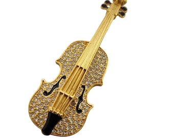 Vintage Signed Karl Lagerfeld Matte Gold Violin Brooch (A6794)