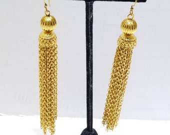 Fabulous 4" long vintage tassel earrings gold or silver