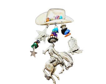 Vintage Semi Precious Cowboy Hat with Dangles Brooch (A2162)