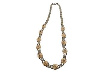 Art Deco Beaded Glass & Celluloid Flower Necklace (A8101)