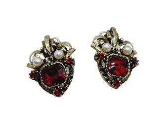 Vintage 60s Glass & Faux Pearl Earrings (A1246)