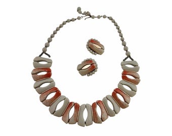 Vintage Unique Signed West Germany Mottled Glass MCM Style Collar Necklace Set