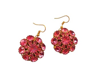 Vintage Spectacular Rhinestone Buttons Repurposed Pierced Earrings (A4493)