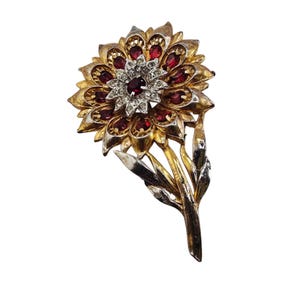Antique Rare Superb 40s Cast Rhinestone Huge Flower Brooch (A8891)