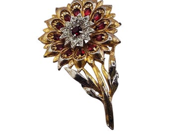 Antique Rare Superb 40s Cast Rhinestone Huge Flower Brooch (A8891)