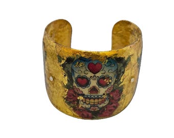 Retired Evocateur 22kt Gold Leaf Skull Cuff Bracelet (A9077)