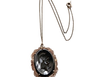 Vintage Intaglio Glass Roman Soldier Set In Sterling Pendant Necklace (A2380)