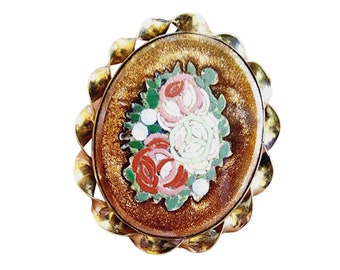 Antique Goldstone Mosaic Twisted Gold Filled Brooch (A1765)
