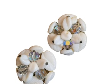 Vintage Made in Germany Molded Glass and Crystal Clip Earrings (A9303)