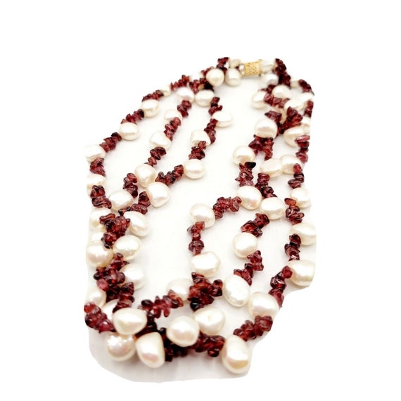 Vintage Estate Cultured Baroque Pearls Garnet Nec… - image 1