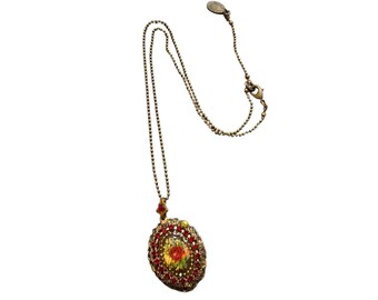 Rare Signed Michael Negrin Rhinestone Flower Locket Necklace (A2850)
