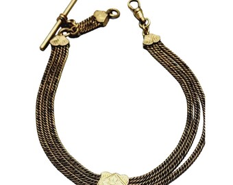 Antique Signed RFS & Co Detailed Watch Fob Triple Chain (A998)