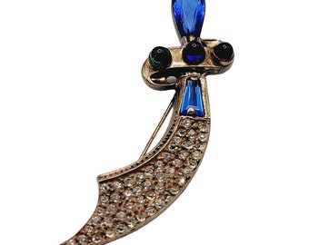 Signed Sterling Early Sword Rhinestone & Glass Brooch or Pendant (A357)