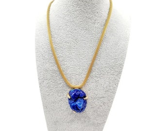 Vintage Unusual Molded Lapis Glass With Fleck Necklace (A2616)