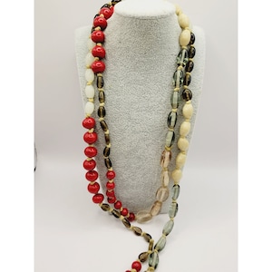 Collier vintage en verre noué à la main et en pierre (A328)