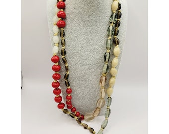 Vintage Hand Knotted Glass & Stone Necklace (A328)