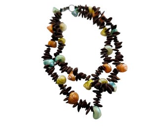 Vintage Coffee Bean and Shell Double Strand Bracelet (A8295)