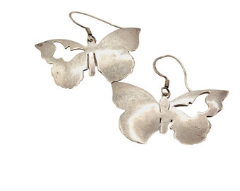 Vintage Signed Sterling Mexico Butterfly Pierced Earrings (A517)