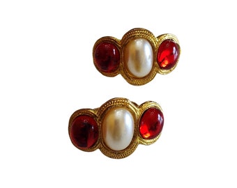 Vintage Moghul Style Faux Pearl & Acrylic Earrings (A1960)
