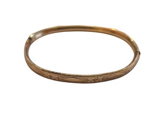 Vintage 12kt Gold Filled Signed Etched All Over Baby Bangle Bracelet (A9587)