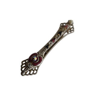 Vintage Enamel & Rhinestone Bar Pin Brooch (A8106)