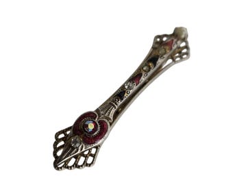 Vintage Enamel & Rhinestone Bar Pin Brooch (A8106)