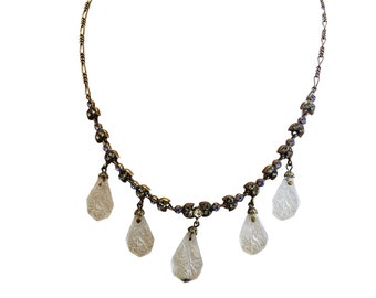 Antique Brass Intaglio Glass Art Nouveau Dangle Necklace (A2368)