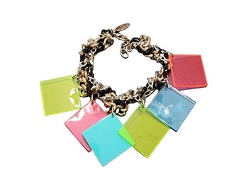 Vintage Braided 2 Tone Chain And Lucite Bracelet By Bee Charming (A5191)