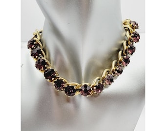 Vintage Rhinestone Link Chain Necklace (A288)
