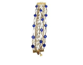 Vintage Acrylic Bezel Set And Faux Pearl Bracelet (A1858)