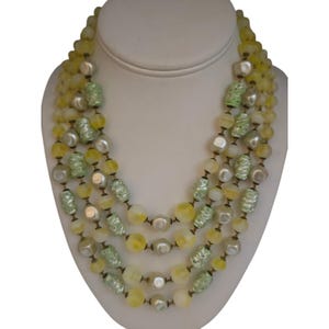 Vintage Well Made 4 Strands Glass Necklace With Fancy Clasp Signed Gm (A7892)