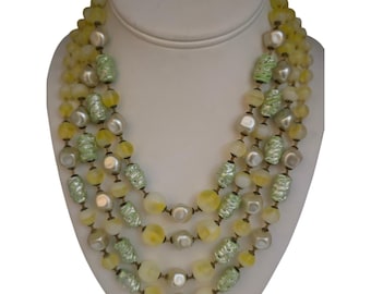Vintage Well Made 4 Strands Glass Necklace With Fancy Clasp Signed Gm (A7892)