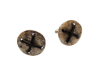 Vintage 80s Rare Alexis Lahellec Paris NOS Silver Metal & Leather Cufflinks