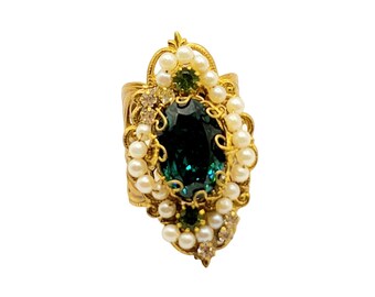 Vintage Signed Holman Hand Wired Rhinestone Adjustable Ring (A554)