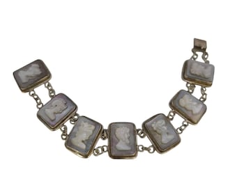 Vintage Raised Abalone Shell Cameo/Silhouette 800 Silver Bracelet (A7668)