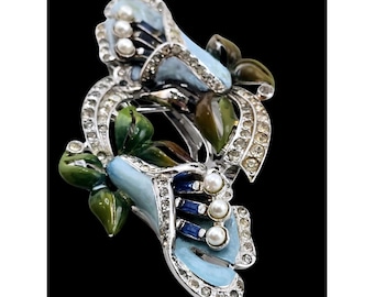 Beautiful Coro Duette Signed Enamel Flower Clips/Brooch (A7904)