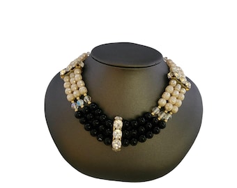 Vintage Glass and Rhinestone 80s Necklace (A5786)