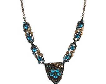 Beautiful Vintage Older Brass & Rhinestone Necklace (A3496)